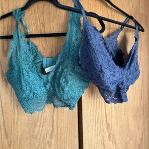 Lace Bralette Set in Teal and Navy